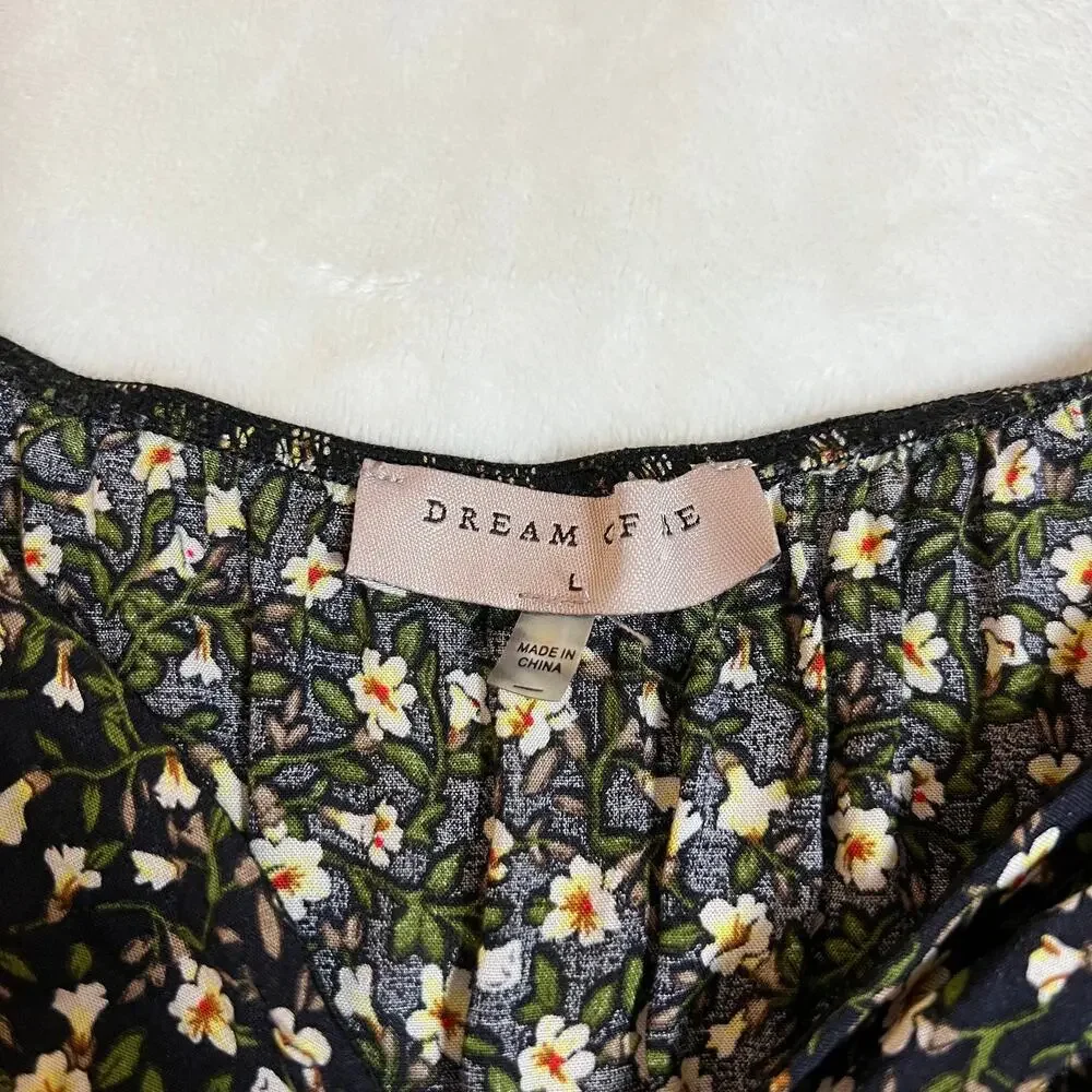 Dream Of Me V-Neck Floral Babydoll Mini Dress Size Large Cap Sleeve Y2K Festival - Picture 4 of 11